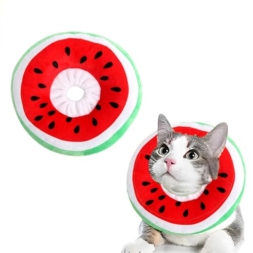 Verstellbares Katzenhalsband, Genesungshalsband für Kätzchen nach Operationen, niedliches Genesungshalsband, Anti-Leck-Wundheilungshalsband (Wassermelone, L) von HGMZUOAI