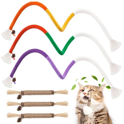 HGRGHH 6 Stück Katzenminze Stick, Katzenspielzeug Selbstbeschäftigung, Matatabi Stick Katze, Katzenminze Spielzeug Beißseil Interaktives Katzenspielzeug für Katzen Zahnpflege & Gegen Mundgeruch von HGRGHH