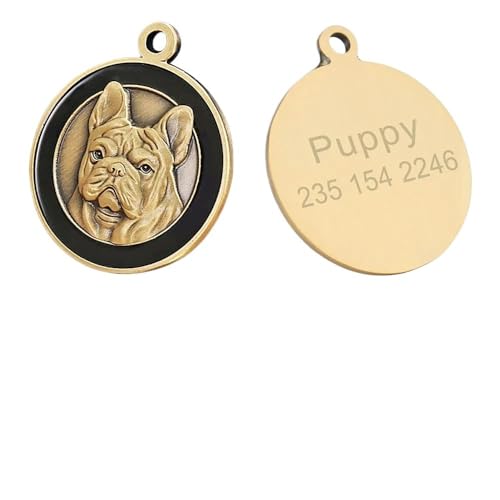 Benutzerdefinierte Hundemarke, personalisierte Hunde-ID, Golden Retriever-Platte, Retro-Halsband, Zubehör, Name, DIY, for Halsketten, Anhänger breites hundehalsband(A French Bulldog) von HGYNBCP