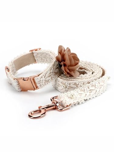 Hundehalsband-Set aus Spitze, modische Blumen, Katzen-Hundemarke, Halsband, Leine, verstellbar, for kleine, mittelgroße und große Hunde, inklusive ID-Anhänger(S) von HGYNBCP