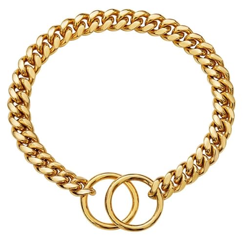 Hundehalsband mit Kette, Schwarzgold, 10 mm, kubanisches Gliederarmband, Schlupfkette aus Edelstahlmetall, for Hunde, strapazierfähig und kaufest breites hundehalsband(Colours,18inch (46cm)) von HGYNBCP