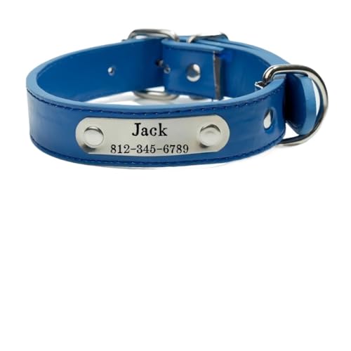 Personalisiertes Hundehalsband, Namensschild mit geschnitztem Namen, Anti-Verlust-Halsband aus massivem PU-Leder, for kleine, mittelgroße und große Hunde, Welpen und Katzen breites hundehalsband(5,XS) von HGYNBCP