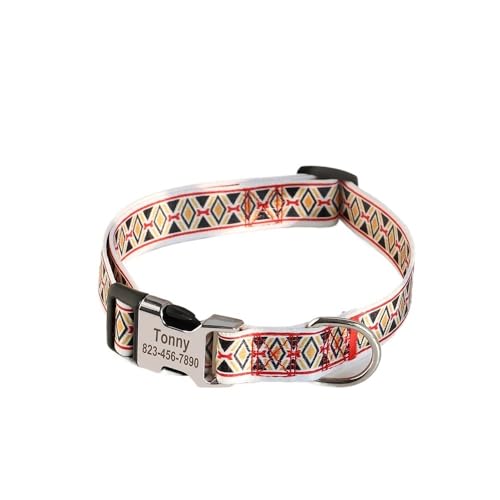 Personalisiertes modisches Hundehalsband, Welpenhalsbänder aus Nylon mit Blumendruck, individuelle ID-Halsbänder for kleine, mittelgroße und große Hunde breites hundehalsband(211 Red,L) von HGYNBCP