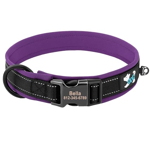 Reflektierendes Hundehalsband, personalisierte ID-Schnalle, kostenlose Gravur, weich gepolstert, verstellbar, for kleine, mittelgroße und große Hunde breites hundehalsband(1,L) von HGYNBCP