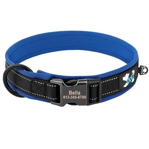 Reflektierendes Hundehalsband, personalisierte ID-Schnalle, kostenlose Gravur, weich gepolstert, verstellbar, for kleine, mittelgroße und große Hunde breites hundehalsband(2,S) von HGYNBCP