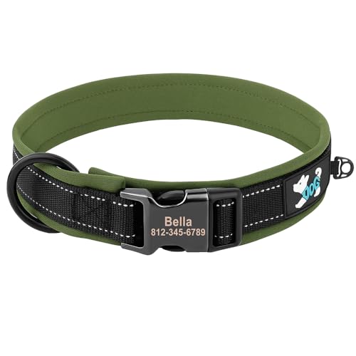 Reflektierendes Hundehalsband, personalisierte ID-Schnalle, kostenlose Gravur, weich gepolstert, verstellbar, for kleine, mittelgroße und große Hunde breites hundehalsband(4,XL) von HGYNBCP