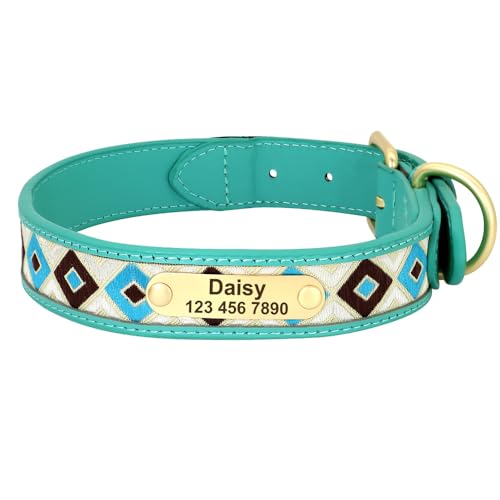 Tribal Personalisierte Hundehalsbänder aus Leder, Ethno-Stickerei, handgefertigte Haustierhalsbänder, ID-Tag for kleine, mittelgroße und große Hunde, Mops(2,S) von HGYNBCP