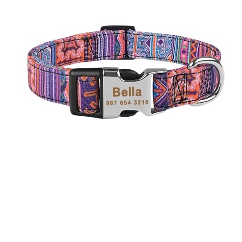 Verstellbares Hundehalsband aus Nylon mit Karomuster, individuell gravierter Namensanhänger, personalisiertes Hundehalsband, kleines großes Produkt breites hundehalsband(4,M) von HGYNBCP