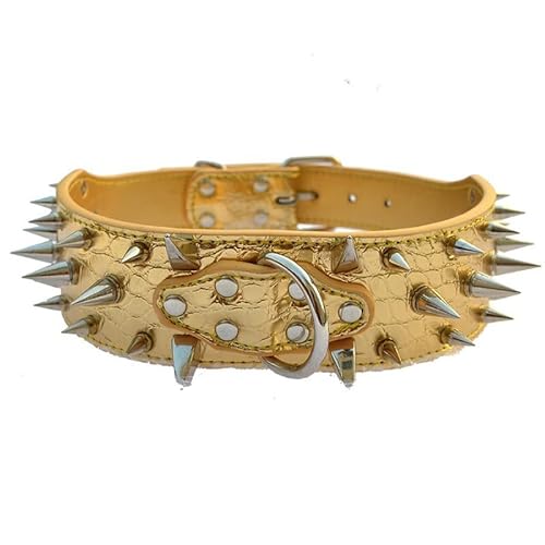 Verstellbares breites Hundehalsband aus PU-Leder mit Nieten, mittelgroße und große Hundehalsbänder, langlebiger Nackenschutz, verstellbare Haustierhalskette breites hundehalsband(1,37-45cm) von HGYNBCP