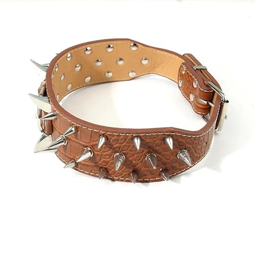 Verstellbares breites Hundehalsband aus PU-Leder mit Nieten, mittelgroße und große Hundehalsbänder, langlebiger Nackenschutz, verstellbare Haustierhalskette breites hundehalsband(2,52-60cm) von HGYNBCP
