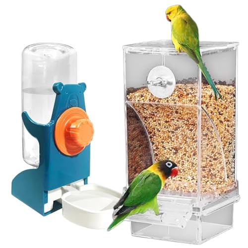 2pieces Bird Feeder Und Waterer, Mit Abnehmbarer Schublade Klar, Für Sittiche Lovebirds Finken Große Kapazitätsbehälter Spender von HGZHNAT