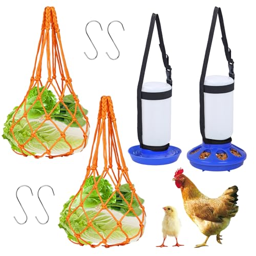 2 Packungen Küken-Futterspender und Bewässerungs-Set, 1 l Küken-Futterstation und 1 l Kükentränke, Hühnerfutterstation und hängende Hühnertränke, für Geflügelfarm, Küken, Wasserfutterspender (blau) von HHNIULI