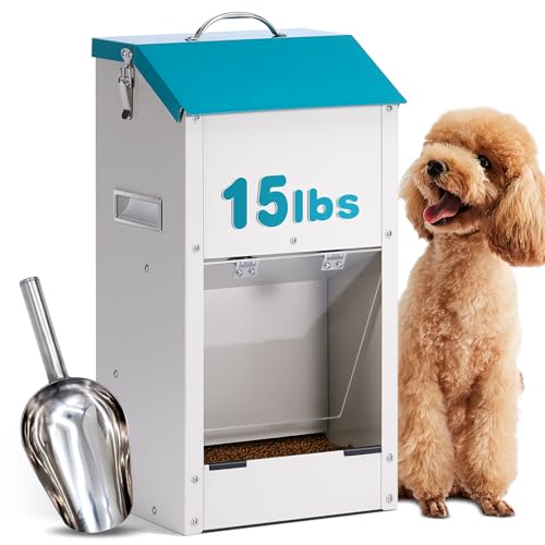 HHNIULI Automatischer Futterspender für Hunde, verzinkt, mit Edelstahl-Futterschaufel, 6,8 kg, für drinnen und draußen, für kleine und mittelgroße Hunde (6,8 kg) von HHNIULI