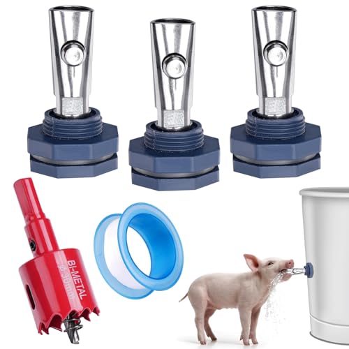 HHNIULI Automatisches Schweinenippelbewässerungs-Set mit Messing-Tankanschlüssen für Fass-Set, 3 Stück, Edelstahl, automatische Schweine-Nippel-Trinker, Schweine-Trinker, Futterspender für Schweine von HHNIULI