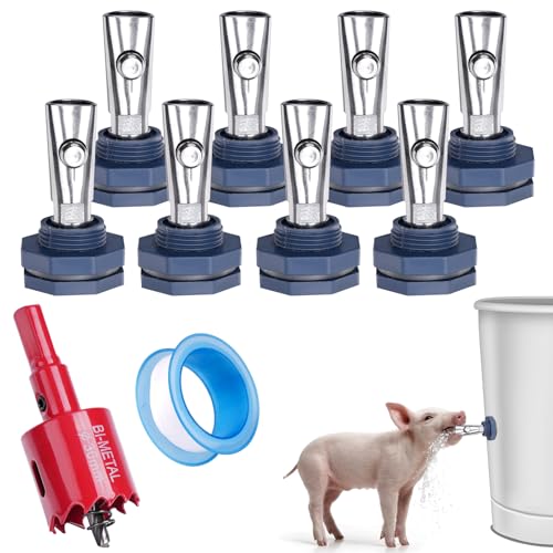 HHNIULI Automatisches Schweinenippeltränken-Set mit Messing-Tankanschlüssen für Fass-Set, 8 Stück, Edelstahl, automatische Schweine-Nippel-Trinker, Schweine-Trinker, Futterspender für Schweine von HHNIULI