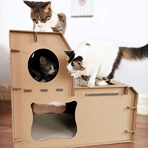 HI SUYI Katzenhaus aus Karton – Spieltunnel mit Kratzbaum – faltbar – für Kätzchen im Innenbereich zum Ausruhen und Spielen von HI SUYI