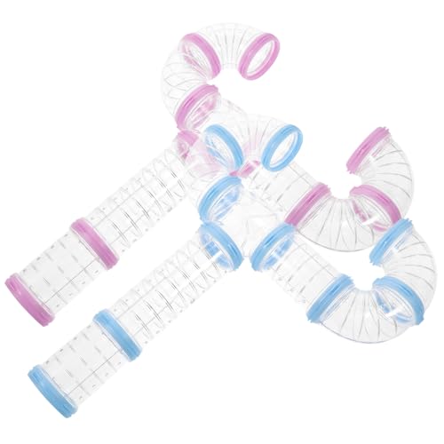 HIAKDOFT 2 Sätze Hamsterkäfig DIY Tunnel Teiliges Transparentes Röhrensystem mit Rosa und Blau Erweiterung für Zwerghamster und Kleine Nager Fördert Krabbeltunnel Spiel und von HIAKDOFT