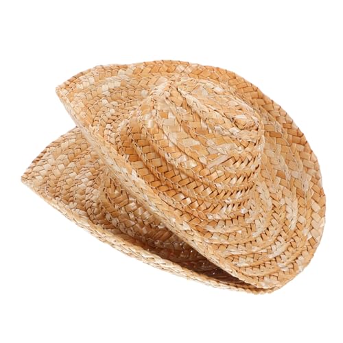 HIAKDOFT 2 Stück Mini Strohhüte aus Leichtem Stroh Kleine Cowboy Hüte für Puppen und Haustiere Stilvolle DIY Bastelaccessoires Atmungsaktiv und Komfortabel für Fotos und Outdoor Aktivitäten von HIAKDOFT