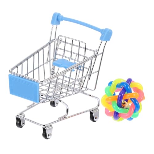 HIAKDOFT 2 Stück Papageien Einkaufswagen mit Rollbaren Rädern und Bunter Rattanball Förderndes Intelligenzspielzeug für Papageien Sittiche und Andere Vögel zur Zufällige Farbe von HIAKDOFT