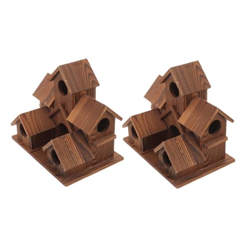 HIAKDOFT 2 Stück Teiliges Outdoor Vogelhaus aus Holz mit Rustikalem Cottage-Design Wetterfestes Vogel-nistkasten und Futterhaus für Garten Balkon Terrasse Dekorativer Wildvogel Nistplatz von HIAKDOFT
