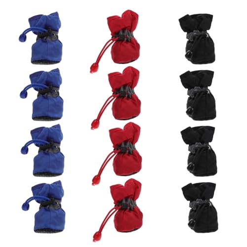 HIAKDOFT 3 Sätze wasserdichte Hundeschuhe aus Nylon und Baumwolle rutschfeste Outdoor Regenstiefel für Kleine Hunde mit Warmem Flexiblem Innenfutter Praktische Pfotenschutzschuhe in Rot von HIAKDOFT