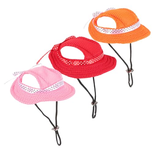 HIAKDOFT 3 Stück Teiliges Hundesonnenhut Kleine Hunde Atmungsaktive Mesh mütze mit Ohrloch Leichter UV Schutz Verstellbar für Outdoor und Welpen von HIAKDOFT