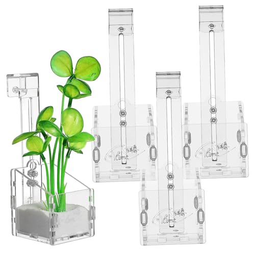 HIAKDOFT 4 Aquarium Pflanzbecher Klein Transparent Wiederverwendbar Robust für Aquarienpflanzen Halterung zur Einfachen Pflanzung und Dekoration im Fischbecken von HIAKDOFT