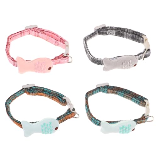 HIAKDOFT 4 Stück Verstellbares Katzenhalsband Set mit Fisch Karomuster Langlebiges Verstellbares Haustierhalsband Geeignet für Kleine und Mittelgroße Katzen Kreatives Geschenk für von HIAKDOFT