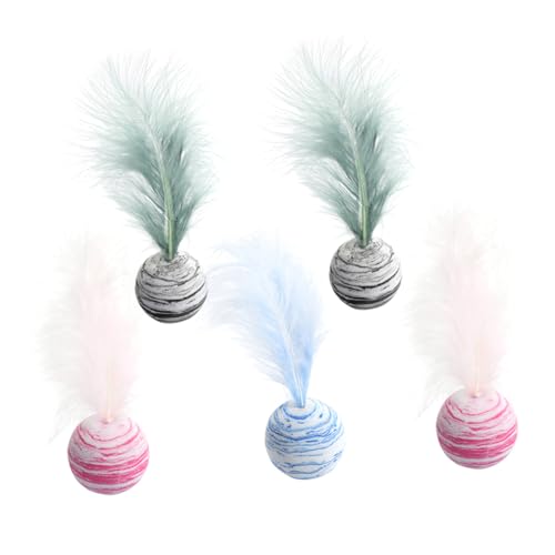 HIAKDOFT 5 Stück Teiliges Katzenspielzeug mit Federn Langlebige Sternball spielzeuge für Kätzchen Interaktives Aktivitätsspielzeug Farblich Sortiert zur Beschäftigung und Zufällige Farbe von HIAKDOFT