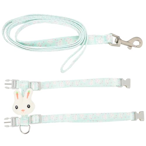 HIAKDOFT Cartoon Kaninchen Design Katzengeschirr Leine aus Strapazierfähigem Nylon Verstellbares Brustgeschirr für Katzen Grün Komfortabel und Sicher für Outdoor Spaziergang von HIAKDOFT