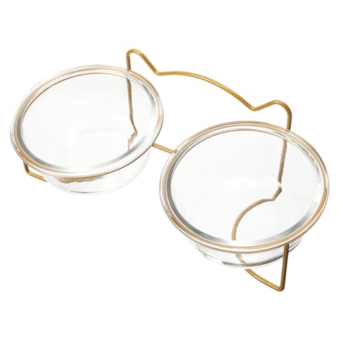 HIAKDOFT Doppelter Katzennapf mit Erhöhtem Metallgestell Schräger Futternapf für Katzen Abnehmbar Große Kapazität Schutz der Halswirbelsäule Weiß Lackiertes Eisen mit Glas Hygienisch und von HIAKDOFT