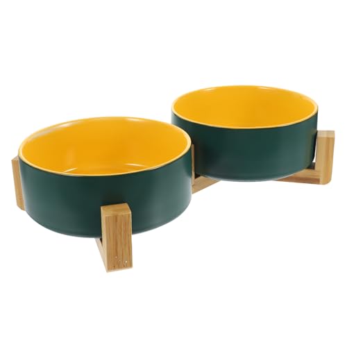 HIAKDOFT Doppelter Keramik katzenfutternapf mit Holzständer Mattierte Futterschalen in Grün gelb Bequemes Fress Trinkset für Katzen und Kleine Hunde Spülmaschinenfest und Langlebig HIAKDOFT Doppelter Keramik katzenfutternapf mit Holzständer Mattierte Futterschalen in Grün gelb Bequemes Fress Trinkset für Katzen und Kleine Hunde Spülmaschinenfest und Langlebig von HIAKDOFT