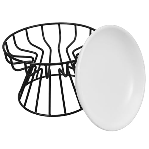 HIAKDOFT Erhöhter Katzennapf aus Keramik mit Metallständer rutschfest Stabil Schützend für Katzenhals Geeignet als Futter Wassernapf für Katzen und Kleine Hunde Modernes Design von HIAKDOFT