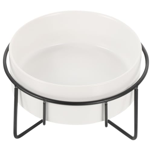 HIAKDOFT Erhöhter Keramik Katzen Welpennapf mit Metallgestell Nackenschutz Futter Wasserschale Spülmaschinenfest rutschfest für Komfortables Füttern von Katzen und Kleinen Hunden von HIAKDOFT