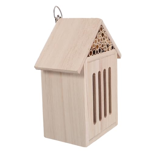 HIAKDOFT Holz Insektenhotel Gartenhaus Naturholz Bienenhaus Nisthilfe für Wildbienen Marienkäfer Schmetterlinge Balkon Outdoor Dekoration von HIAKDOFT