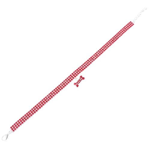 HIAKDOFT Rhinestone Haustierhalsband mit Verstellbarem Verschluss und Kette Strahlendes Kristalldesign Langlebiges Komfortables Hundehalsband in Rot Passend für Kleine und Mittlere Hunde von HIAKDOFT