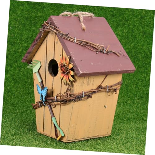 HIAKDOFT Rustikales Hängendes Vogelhaus aus Holz mit Schrägdach Wetterfeste Gartendekoration Handgefertigtes Holzpendant für Outdoor Deko Leichtes Langlebiges Vogelhäuschen für Garten und von HIAKDOFT