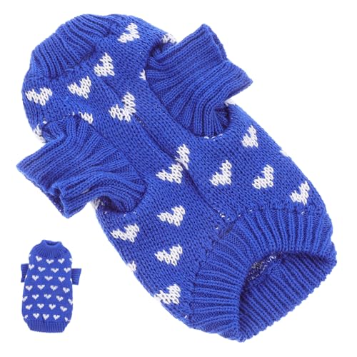 HIAKDOFT Winterwarmer Hundepullover Small Dog Sweater mit Herzmuster Gestrickter Rundkragen Hundepullover aus Weichem Acrylfasermaterial Hautfreundlich und Formbeständig Maschinenwaschbar von HIAKDOFT