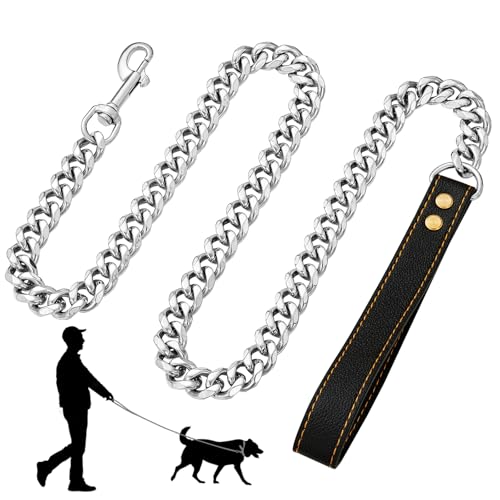 Robuste Stahl-Hundeleine mit bequemem Griff, 1,2 m lang, 19 mm breit, massiver Edelstahl, kaufest, kubanische Gliederketten, Hundeleinen für mittelgroße und große Hunde Robuste Stahl-Hundeleine mit bequemem Griff, 1,2 m lang, 19 mm breit, massiver Edelstahl, kaufest, kubanische Gliederketten, Hundeleinen für mittelgroße und große Hunde von HIAOCEEY