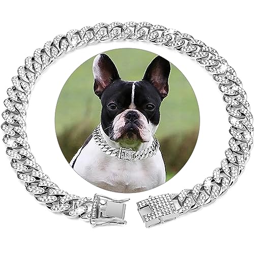 Silberne Hundekette mit Diamanten, kubanisches Halsband, Spazierengehen, silberfarben, Metallkette mit Design, sichere Schnalle, kubanischer Kristall, Schmuck, Halsband, Zubehör für Hunde und Katzen Silberne Hundekette mit Diamanten, kubanisches Halsband, Spazierengehen, silberfarben, Metallkette mit Design, sichere Schnalle, kubanischer Kristall, Schmuck, Halsband, Zubehör für Hunde und Katzen von HIAOCEEY