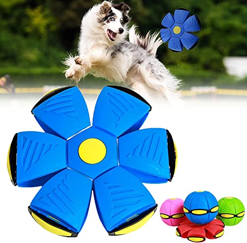 HICCVAL Haustier Spielzeug Flying Saucer Ball, Flying Saucer Ball Hundespielzeug, Deformation Fliegende Untertasse Hundespielzeug, Haustier Flying Saucer Ball, Blau-Keine Lichter von HICCVAL