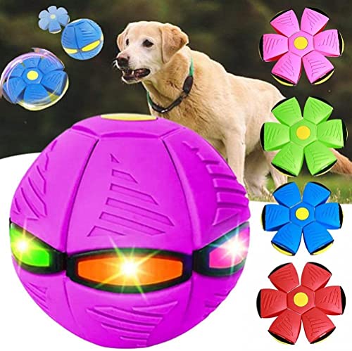 HICCVAL Neue Haustier Spielzeug Flying Saucer Ball, Flying Saucer Ball Hundespielzeug, Deformation Fliegende Untertasse Hundespielzeug, Flying Saucer Ball für Hunde Rosa-Drei Lichter von HICCVAL