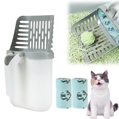 Integrated Cats Litter Scooper, Integrated Detachable Deep Shovel Holder, 2 in 1 Pooper Scoopers for Cat, Portable Cats Litters Scoops with Bags (Cat Litter Scoop + 2 roll of Garbage Bag, Bag) von HIDRUO