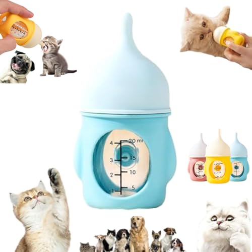 Leak-Proof Squeezable Kitten Bottle, Kitten Bottles for Nursing, Puppy Bottles for Nursing, Reusable Pet Feeding Puppy Bottle, Silicone Kitten Bottle Feedings Kit, for Newborn Kittens (Blue, 20 ML) von HIDRUO