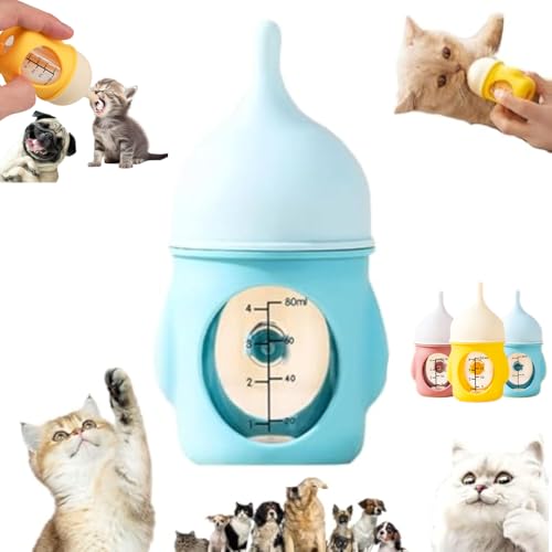 Leak-Proof Squeezable Kitten Bottle, Kitten Bottles for Nursing, Puppy Bottles for Nursing, Reusable Pet Feeding Puppy Bottle, Silicone Kitten Bottle Feedings Kit, for Newborn Kittens (Blue, 80 ML) von HIDRUO