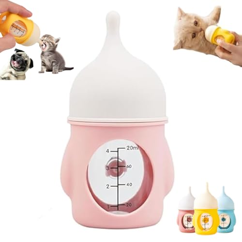 Leak-Proof Squeezable Kitten Bottle, Kitten Bottles for Nursing, Puppy Bottles for Nursing, Reusable Pet Feeding Puppy Bottle, Silicone Kitten Bottle Feedings Kit, for Newborn Kittens (Pink, 20 ML) von HIDRUO
