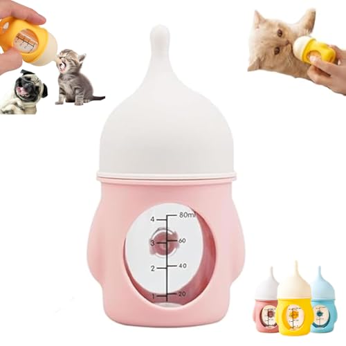 Leak-Proof Squeezable Kitten Bottle, Kitten Bottles for Nursing, Puppy Bottles for Nursing, Reusable Pet Feeding Puppy Bottle, Silicone Kitten Bottle Feedings Kit, for Newborn Kittens (Pink, 80 ML) von HIDRUO