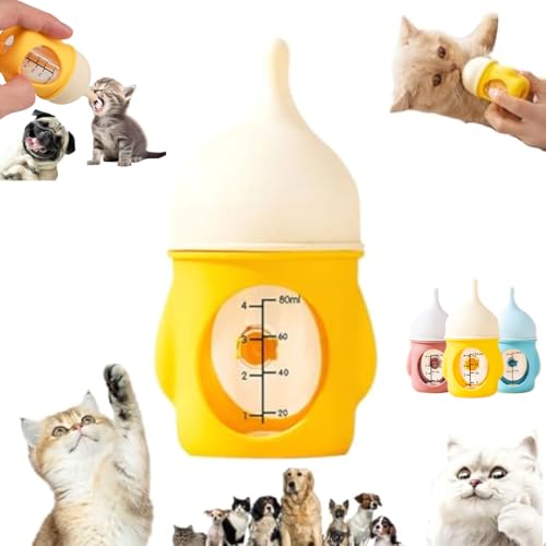 Leak-Proof Squeezable Kitten Bottle, Kitten Bottles for Nursing, Puppy Bottles for Nursing, Reusable Pet Feeding Puppy Bottle, Silicone Kitten Bottle Feedings Kit, for Newborn Kittens (Yellow, 80 ML) von HIDRUO