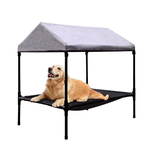 Hundehütte für drinnen und draußen, erhöhtes Hundebett mit Baldachin für kleine, mittelgroße Hunde und Katzen, erhöhtes Hundebett, wasserdicht und sonnenfest, Schattenzelt von HIEDUYT