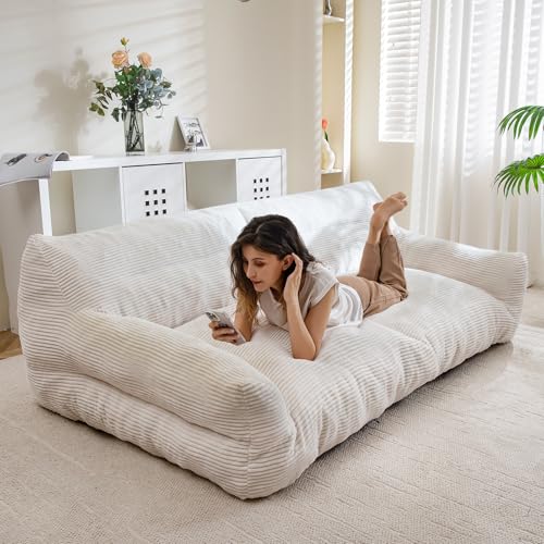 HIGOGOGO Riesiges menschliches Hundesofa, großes bequemes Bodensofa, Couch für Haustierfamilien, mit Schaumstoff-Chunk-stützender Matte, orthopädisches Hundebett aus Cord für Menschen, Beige von HIGOGOGO